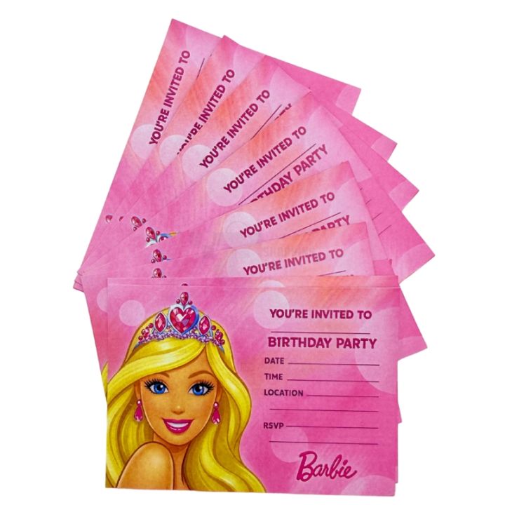Barbie Invitation Cards - 4 Inch By 3 Inch - Invitation Cards - Barbie Theme - Pink - Girls - Pack Of 8