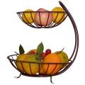 High quality double layer Iron fruit basket for kitchen in black, Fruit basket stand for dinning table, Multi-functional drainage basket for home and kitchen accessories organizer. 