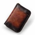 Vegetable Tanned Leather Vintage Mens Wallets Money ID Credit Card Case Small Man Vertical Zipper Coin Purse Card Holder Wallet. 