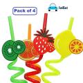 Reusable Straws for Kids, Fruit / Cartoon Shape Spiral Drinking Straw (Assorted) - Pack of 4. 
