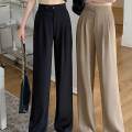 Womens Wide Leg Pants Straight Leg High Waisted Office Loose Long Pants L Khaki. 