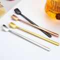 Square Head Long Handle Teaspoon Creative Stainless Steel Spoon Coffee Stirring Spoons Kitchen Tableware. 