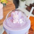 Water bottle cute rabbit glitter rainbow color plastic straw cup creative personality fun girl heart ins photo gift portable cup. 