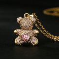 Fashion Income Heartbeat Bear Necklace Hollow Station Heart Teddy Bear Cute Fresh Light Luxury Personality Smart Love Pendant. 