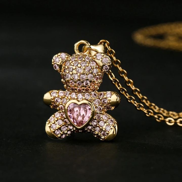 Fashion Income Heartbeat Bear Necklace Hollow Station Heart Teddy Bear Cute Fresh Light Luxury Personality Smart Love Pendant