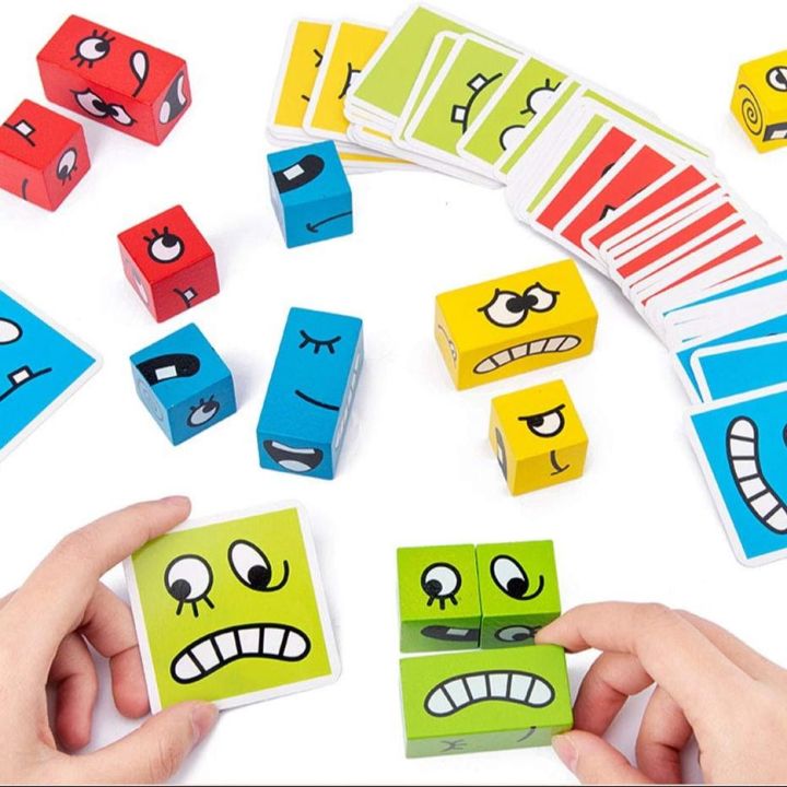 Face Changing Wooden Toy Cube Building Blocks for Children Funny ...