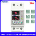 TOMZN 63A Din Rail Adjustable Din Rail Voltage Protector with Digital Color Display – Over Under Protection 63A 230V - TOVPD-60-EC. 