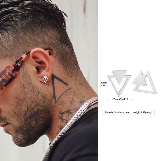 Men Earring Triangle Pierced Crystal Zircon Stud Earrings Stainless Steel Tiny Minimalist Studs For Mens Women Jewelry