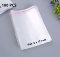 Bundle of 100 (8 x  10+2 Flip=12 Inch) Clear Resealable Cellophane / BOPP / Poly Transparent Plastic Bags For Storage Self Adhesive Polythene Peel + Seal Bags For Packing. 