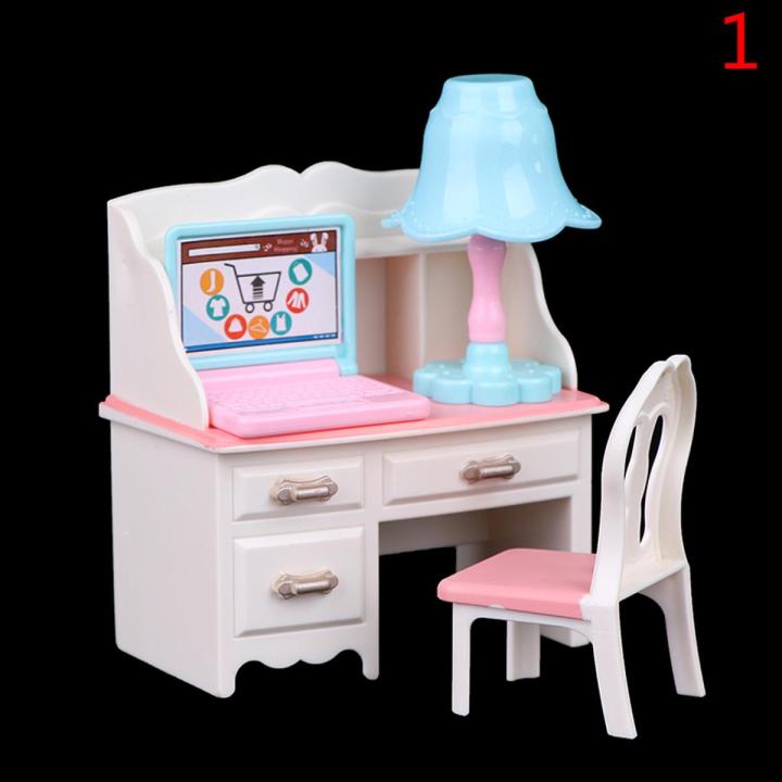 Doll play dollhouse furniture desk+lamp+laptop+chair accessories for 1/6 Doll