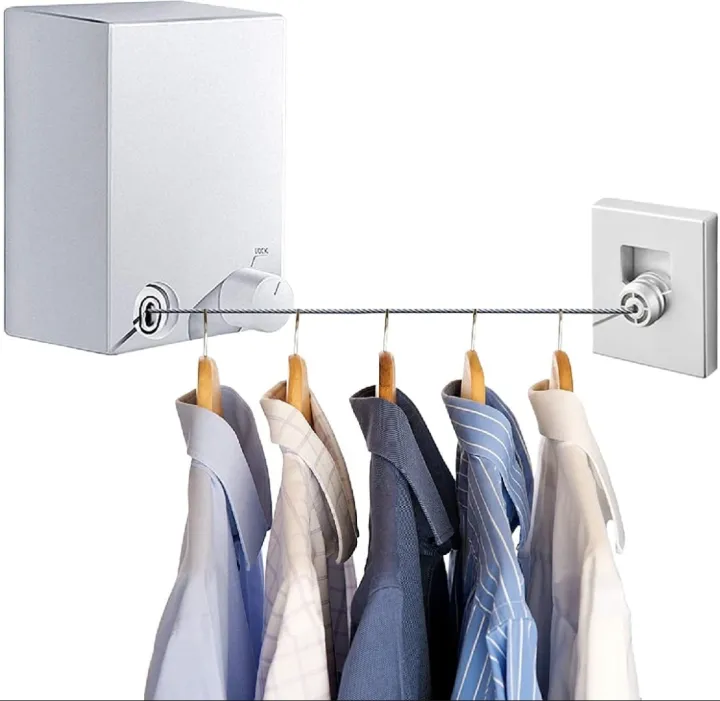 Wall Mounted Drying String Retractable Clothesline Heavy Duty Rope 4.2M ...