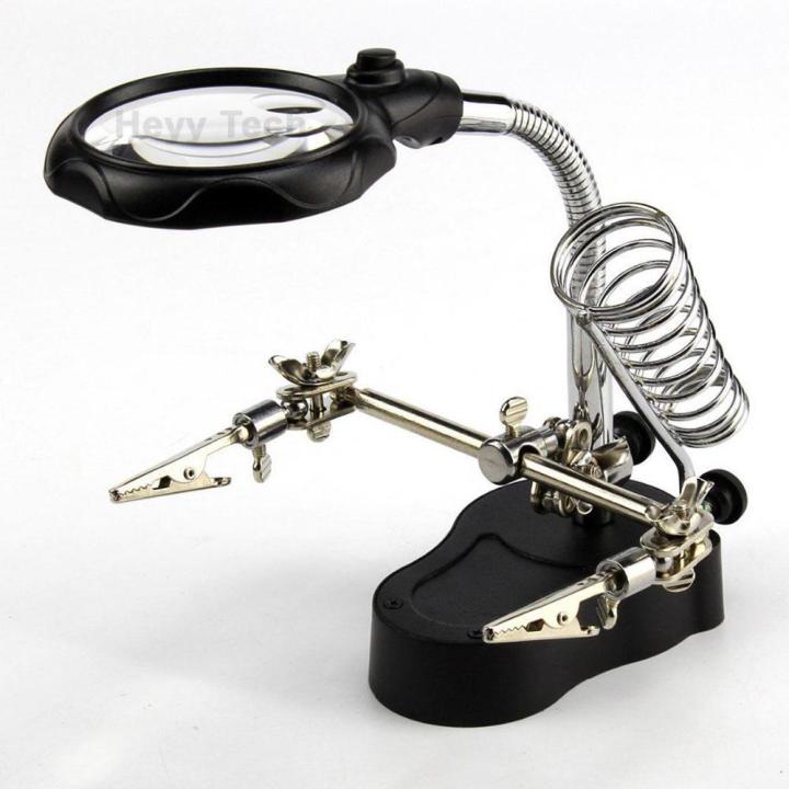 TE 801 Welding Magnifying Glass 2 LED Auxiliary Clip Magnifier 3 In 1 Hand Soldering Solder Iron Stand Holder Station Soldering Helping Hand Soldering Stand Mobile Repairing Accessories