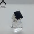 Black Aqeeq Stone Ring , Natural Black Agate Ring , 925 Silver Ring With Black Onyx. 
