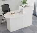 Reception Desk with Counter Drawers & Storage Shelves, Oval-Shaped Reception Counter Table for Salon Reception Room Checkout Office Entryway Welcome table Reception Desk(Customized). 