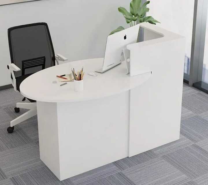 Reception Desk with Counter Drawers & Storage Shelves, Oval-Shaped Reception Counter Table for Salon Reception Room Checkout Office Entryway Welcome table Reception Desk(Customized)