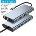 Type C Usb Hub Docking Station 11-in-1 USB C Adapter with 4K-HDMI, VGA, USB 3.0 port, Type C PD Ethernet SD / TF Card Reader 3.5mm AUX Compatible with More Type C Devices. 