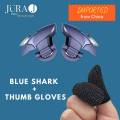 Jura-J Blue Shark Trigger Triger + Thumb Gloves Sleeves For Pubg Mobile Controller Gamepad. 