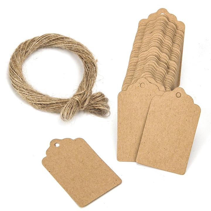 100pcs kraft paper brown Hanging Tags with Strings - Garment Tags for Candy/Gift/Cookies Display Packing Label Card - DIY blank price tag kraft paper
