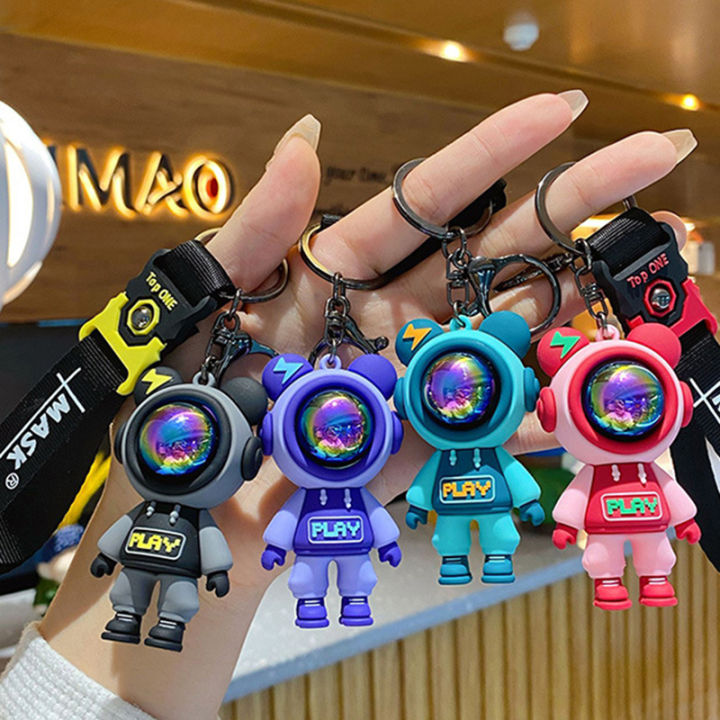 Lightning Play Bear key chain Astronaut Robot Silicon Resin Keychain With Strap keyring for girls keychian for girls fashion key rings for girls Bike keychain car keychain Jewelry Men's Fashion Car Key Chains Doll keyrings