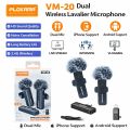 PLOKAMA VM20 Dual Wireless Lavalier Microphone 2.4G Plug and Play Noise Reduction Mic for iPhone Android Camera Vlogging Interview Live Streaming YouTube TikTok Recording Rechargeable Clip Microphone System. 