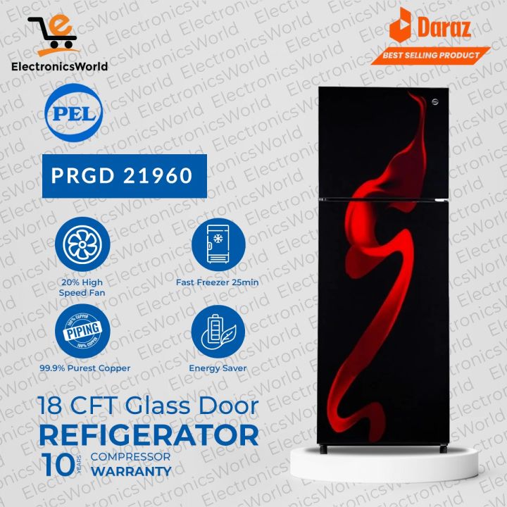 PEL Refrigerator Glass Door| Model PRGD 21960 | Capacity 18 Cubic Feet | Fast Cooling | 100% Copper  Condenser -10 Years Brand Warranty