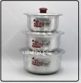 Pot Set Aluminium With Metal Finish 3 Pieces ڈیگی سیٹ Degchi Set Bowl pot with Lid Cover Stock Donga 3 Piece Set with Lids Kitchenware Pot Silver Steel. 