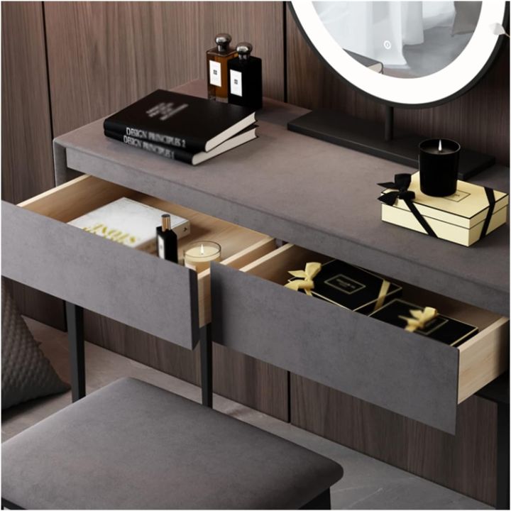 Multifunctional%20Dressing%20Table%20-%20A%20Makeup%20Table%20with%20Simple%20Storage%20Cabinet,%20Integrated%20Small%20Dressing%20Table%20with%20Ordinary%20Mirror,%20and%20Tufted%20Stool%20for%20a%20Dynamic%20Wooden%20Dressing%20Experience%20-%20Image%204