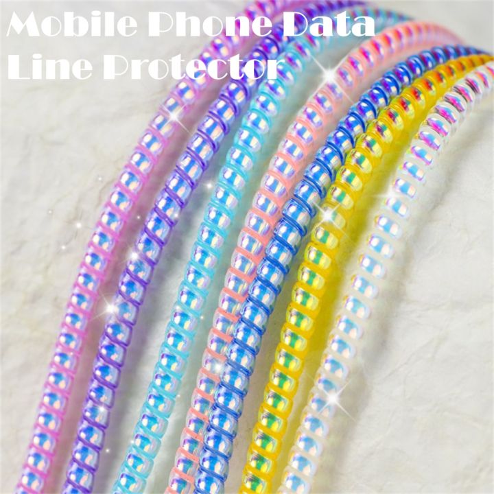 2Pcs Aurora Data Cable Protector Multi-color Spring Wire For Mobile Phone Data Line Type-C Android Micro Protective 1.6m Lines
