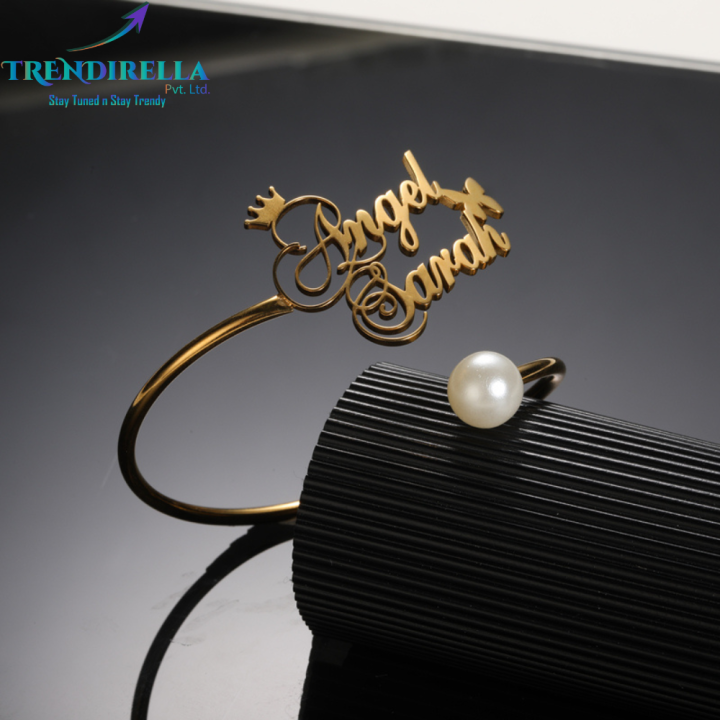 Elevate His Style with a Customized Golden Stainless Steel Pearl Bangle - Engraved Name or Message - A Thoughtful and Stylish Gift Choice - Order Now on Daraz Pakistan