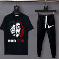 Pack of 3 Money heist printed track suit for men black(t-shirt+trouser+short). 