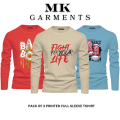MK Garments - Pack Of 3 Printed Premium Full Sleeve T-Shirt Round Neck Casual Wear T-Shirt For Men And Boys. 