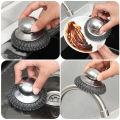 Steel Wire Ball Cleaning Supples Round Handle Design Cleaning Brush Decontamination Kitchen Cleaning Brush Dishwashing Wire Ball 1Pcs. 