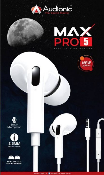 Audionic MAX PRO 5 - Airbud Pro Style Premium Bass & High Quality Sound Wired Handsfree