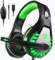GH-1 Gaming Headset for PS5, PS4, Xbox One, Xbox One S, PC, Nintendo Switch, Mac, Laptop, 3.5mm Wired Pro Stereo Over Ear Gaming Headphones with Noise Cancelling Mic, LED Light, Green. 