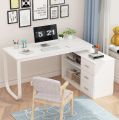 Executive and Unique L-Shape Computer Desk , Study Writing Desk with Storage, Home and Office Computer Table with 3-Drawers and 2-Shelves, Work Space Organizer. 