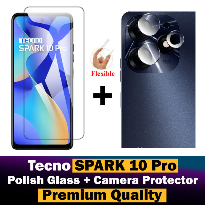 Tecno Spark 10 Pro Glass Protector Polish Screen Tempered + Back Rear Camera Protector 9H Gorilla Flexible Protection For Spark 10 Pro
