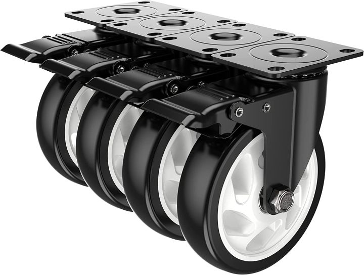 5 inch Swivel Caster Wheels,Rubber Base with Safety Brake & Top Plate & Bearing Heavy Duty, Total Capacity 1600lbs (Pack of 4)