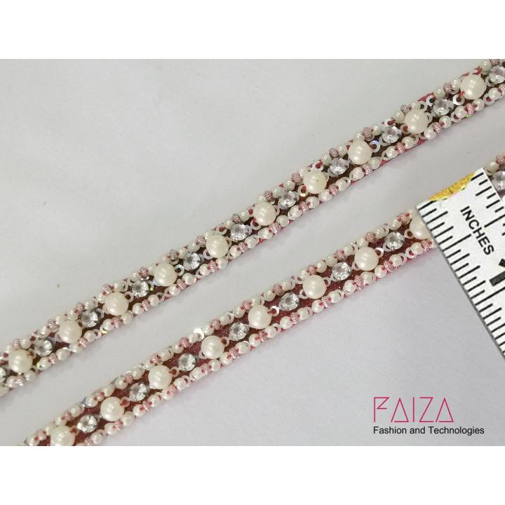 1 Yard/Gaz Fancy Pearl and crystal work attractive Lace - Versatile Lace for Clothes, Lace for Dresses, Kurti, Dupatta, Front-Back Ghera, and Borders.