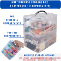 Multipurpose Multilayer Stackable Storage Container Box Organizer with Adjustable Compartments, Plastic Organizer Box Transparent Storage Case for Art Crafts, Jewelry, Screws, First Aid Medicines, Fuse Beads, Kids Toys and more. 