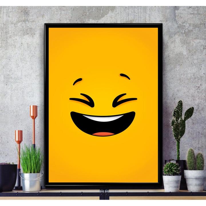 Smile Face Poster Wall Hanging Glass Photo Frame in Premium Glossy Photo Paper A4 8x12” size for Home Decor and Decoration Accessories