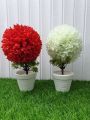 Pack of 2 Artificial Boll Shape Flower With Pot Decoration Piece - Best for home and office use. 