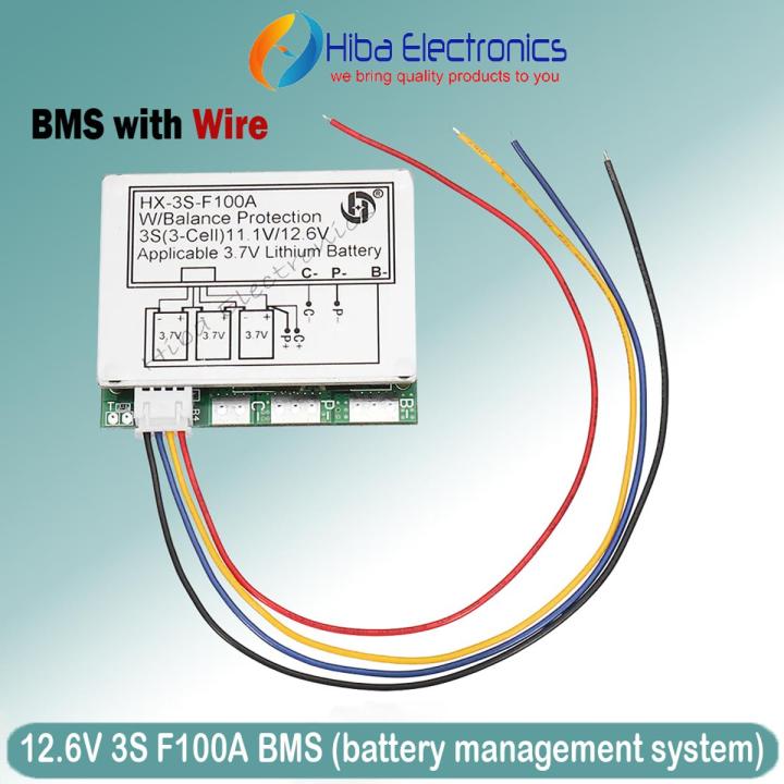 HX-3S-F100A 100A 3S BMS Module With Wire 18650 Li-ion Charger Protection Module 3s-F100A BMS circuit With Wire 12.6V  Module