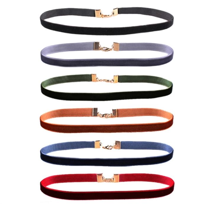 New Fashion 6 Pcs/pack Colorful Velvet strip Choker Necklace Retro Gothic Collar Necklace For Women Girls Punk jewelry