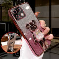 For Xiaomi 14 / 14 Ultra Back Cover with Cartoon 3D Bear Stand Luxury Slim Gradient Plating Glitter Girls Stylish Phone Case Clear Soft Silicone Protective Cases Pouch. 