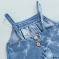 Infant Baby Girl Summer Clothes Set, Tie Dye Sleeveless Ruffled Vest + Elastic Waist Shorts with Bow. 