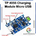 TP 4056 Charging Module | 1A 18650 Lithium battery Charger Module Micro USB | TP-4056 Type C IC Module With Battery Protection BMS - 3.7V. 