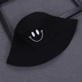 Women Smile Face Embroidery Bucket Hat Outdoor Fishing Sunscreen Bucket Hat. 