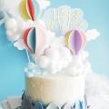 Hot Air Balloon Cake Topper Happy Birthday Party Decor Kids Boy Girl Clouds Cake Decor Birthday Party. 