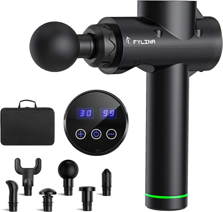 FYLINA Massage Gun Deep Tissue Massager,Muscle Massage Gun for Pain Relief with 30 Speed Levels 6 Massage Heads, Electric Handheld Percussion Massager for Athletes Deep Tissue Muscle Massager