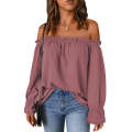 New solid color sexy one neck off shoulder shirt loose long sleeved pullover. 